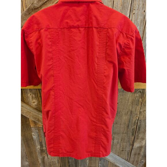 Platoon size medium cigar 4 pocket embroidered wedding beach button up red mens^ - Picture 3 of 6